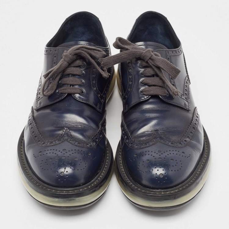 Pre Owned Prada Navy Blue Leather Lace Up Sneakers Size 42 