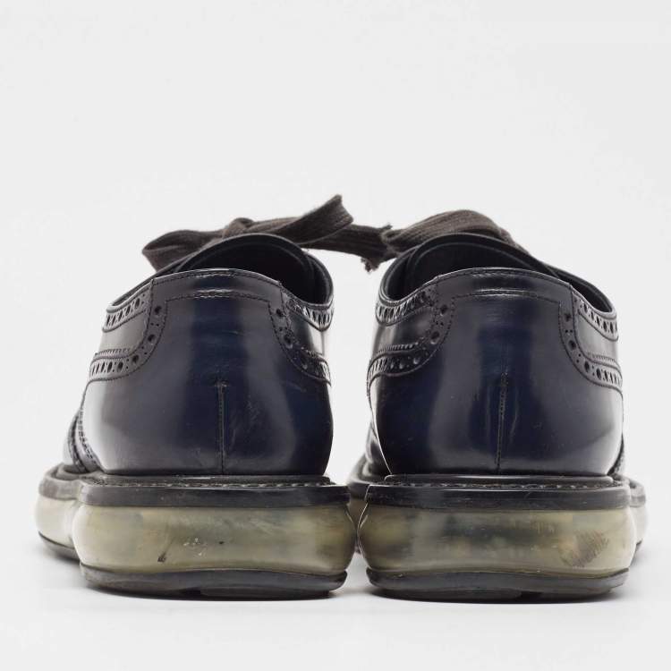 Pre Owned Prada Navy Blue Leather Lace Up Sneakers Size 42 