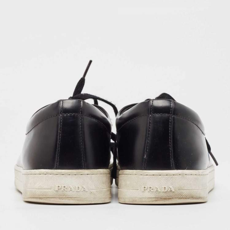 Pre Owned Prada Black Leather Lace Up Sneakers Size 42
