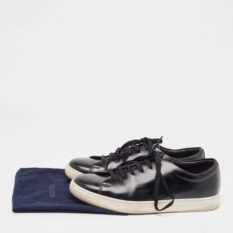 Pre Owned Prada Black Leather Lace Up Sneakers Size 42
