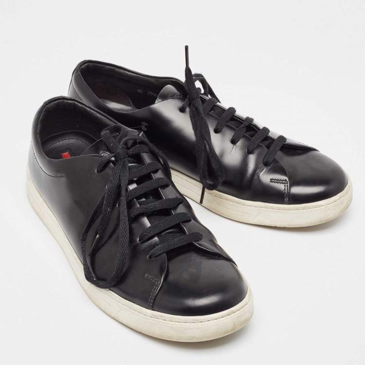 Pre Owned Prada Black Leather Lace Up Sneakers Size 42