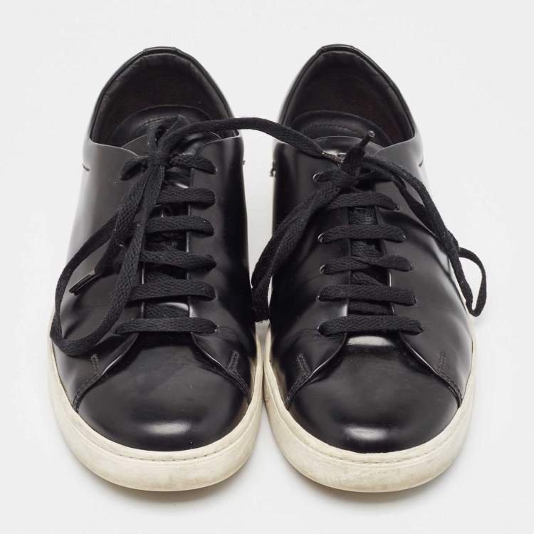 Pre Owned Prada Black Leather Lace Up Sneakers Size 42
