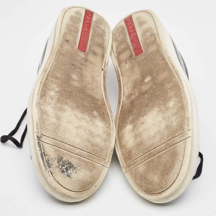 Pre Owned Prada Black Leather Lace Up Sneakers Size 42
