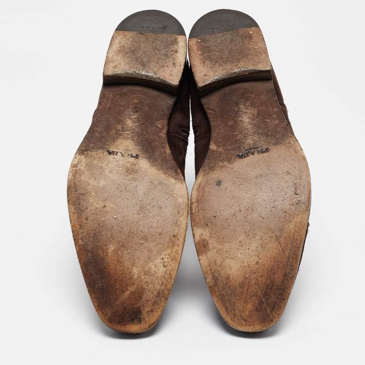 Pre Owned Prada Brown Suede Ankle Boots Size 41.5
