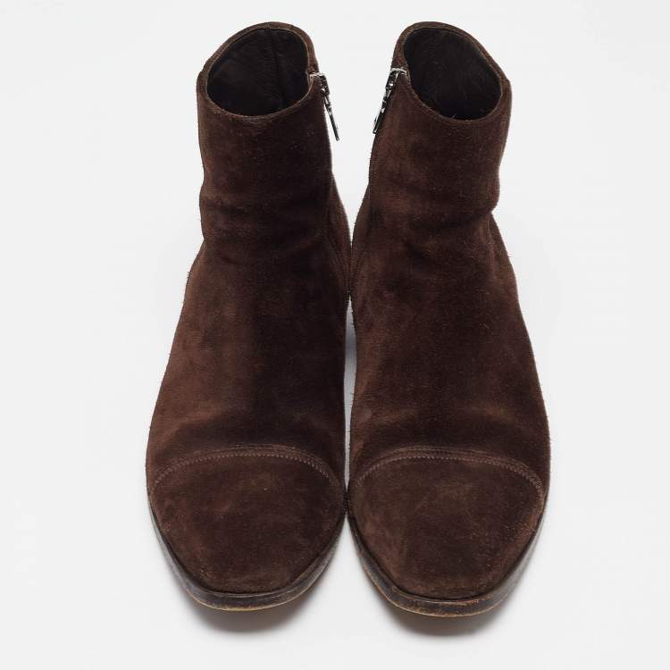 Pre Owned Prada Brown Suede Ankle Boots Size 41.5