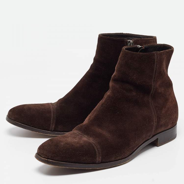 Pre Owned Prada Brown Suede Ankle Boots Size 41.5