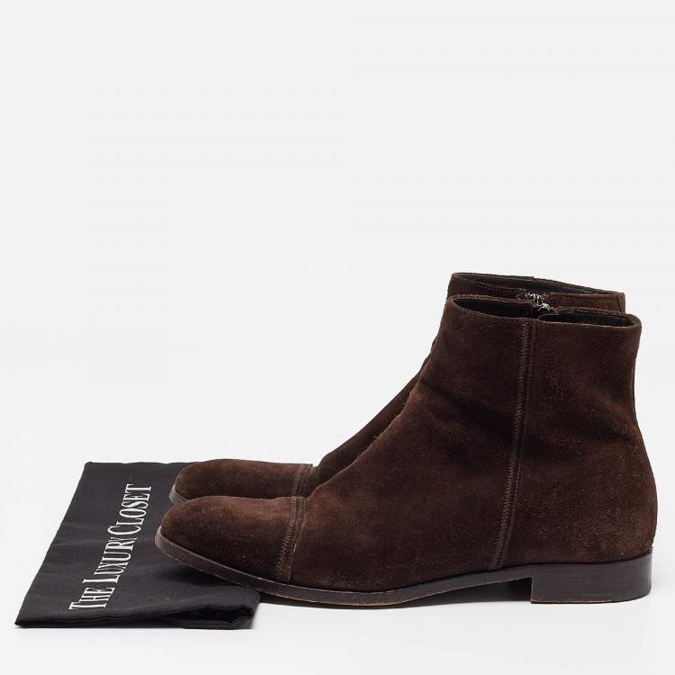 Pre Owned Prada Brown Suede Ankle Boots Size 41.5