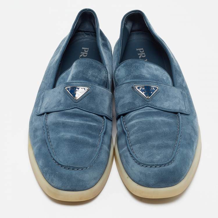 Pre Owned Prada Blue Suede Slip On Loafers Size 46