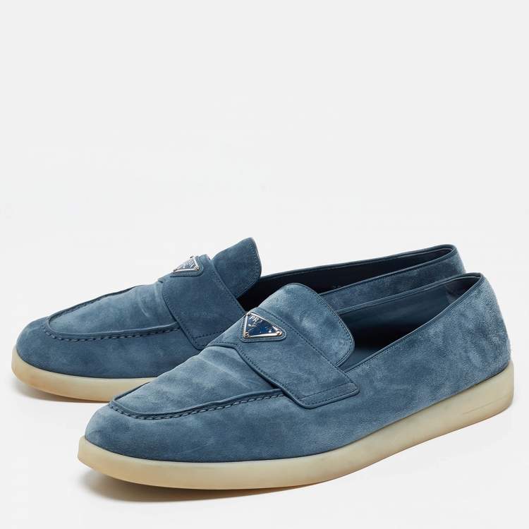 Pre Owned Prada Blue Suede Slip On Loafers Size 46