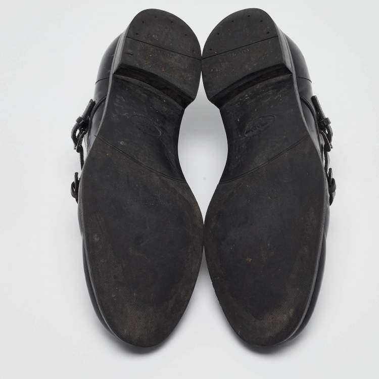 Pre Owned Prada Black Leather Double Monk Oxford Size 44
