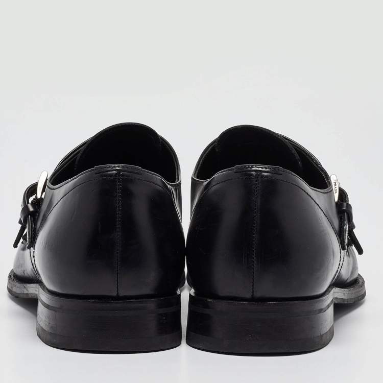 Pre Owned Prada Black Leather Double Monk Oxford Size 44