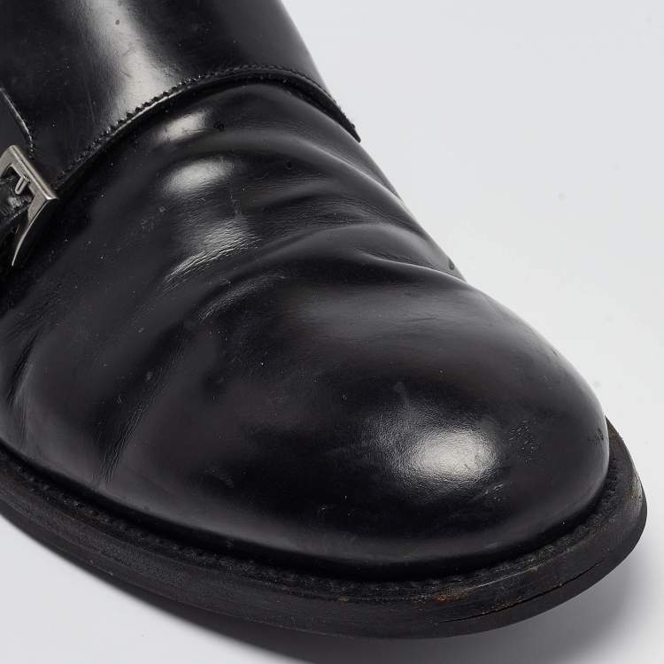 Pre Owned Prada Black Leather Double Monk Oxford Size 44