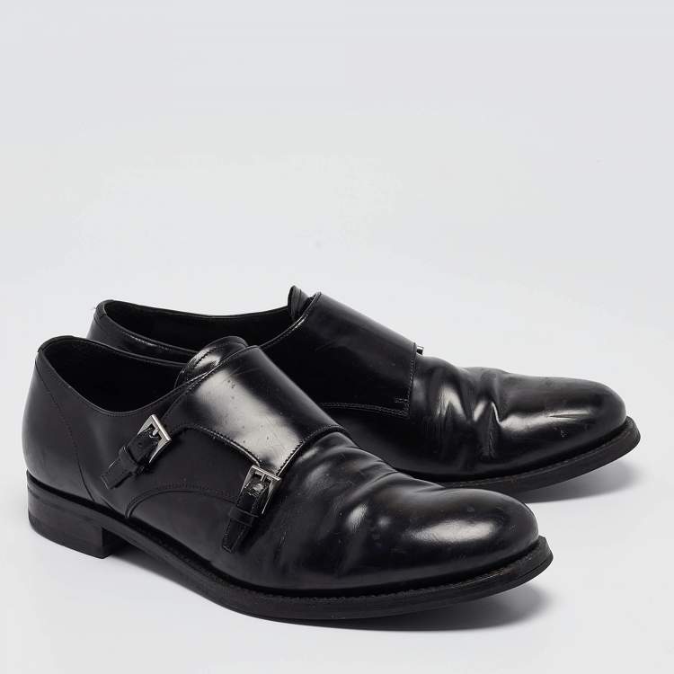 Pre Owned Prada Black Leather Double Monk Oxford Size 44