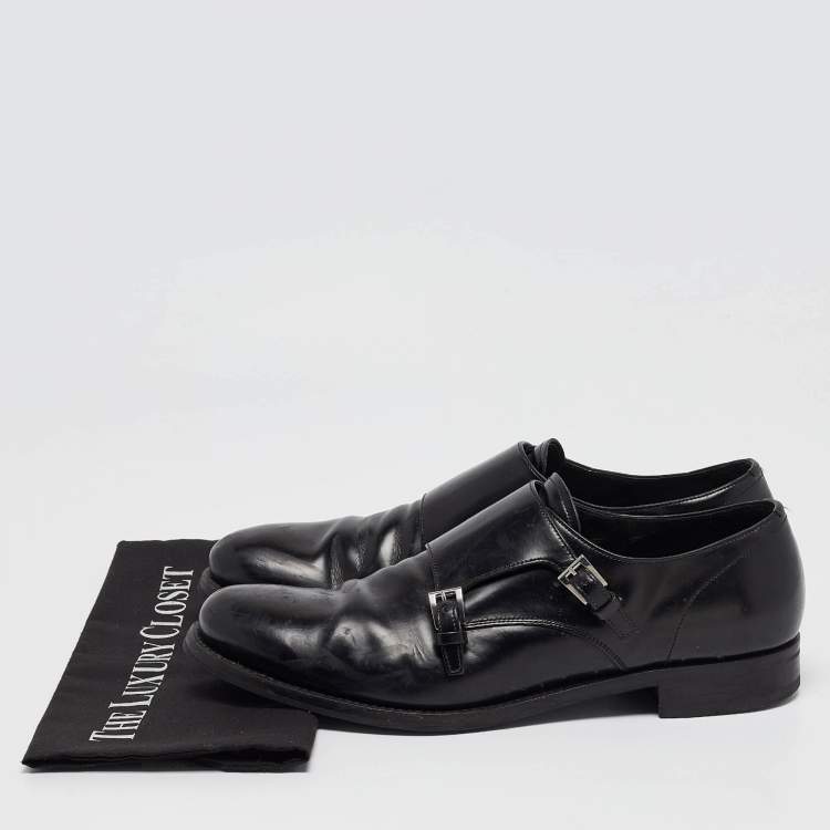 Pre Owned Prada Black Leather Double Monk Oxford Size 44