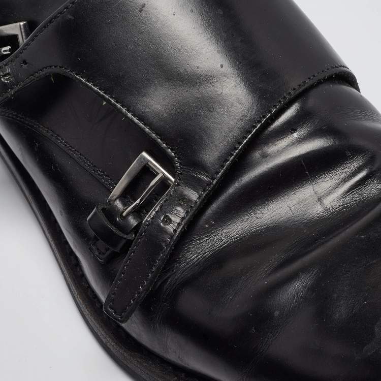 Pre Owned Prada Black Leather Double Monk Oxford Size 44