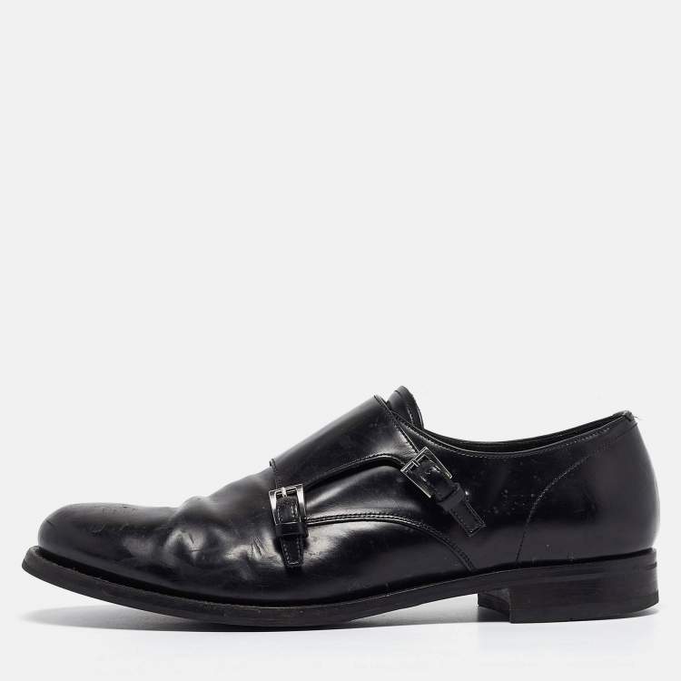 Pre Owned Prada Black Leather Double Monk Oxford Size 44