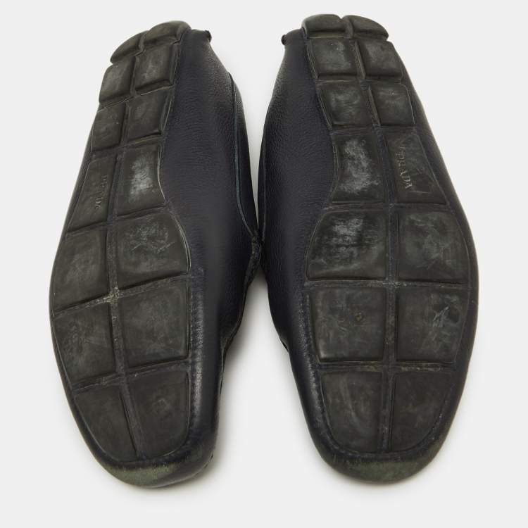 Pre Owned Prada Blue Leather Slip On Loafers Size 46