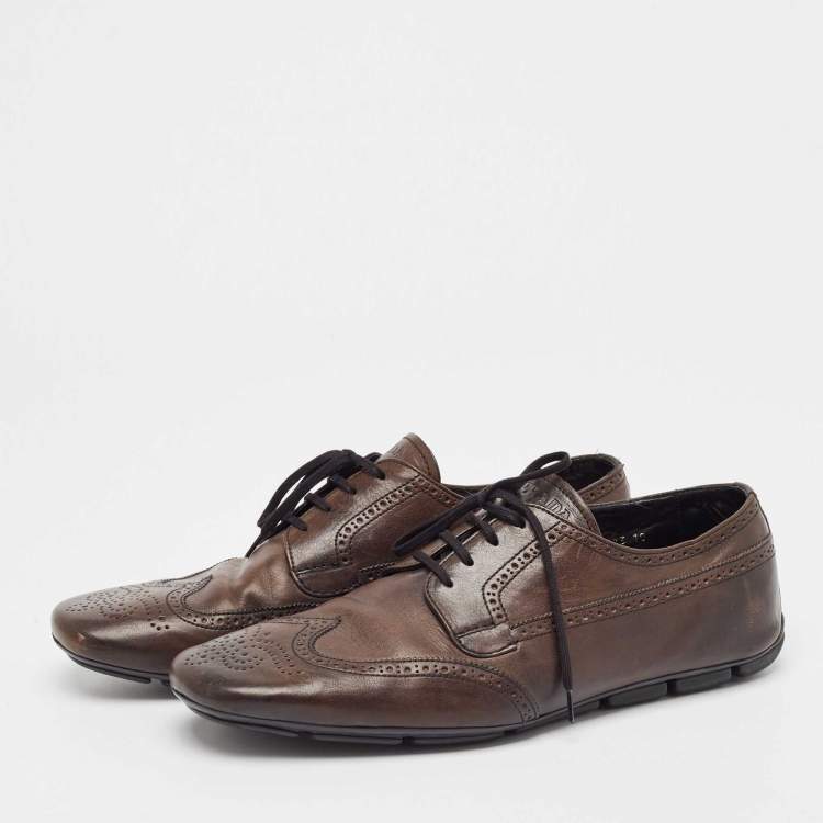 Pre Owned Prada Brown Brogue Leather Lace Up Oxfords Size 44