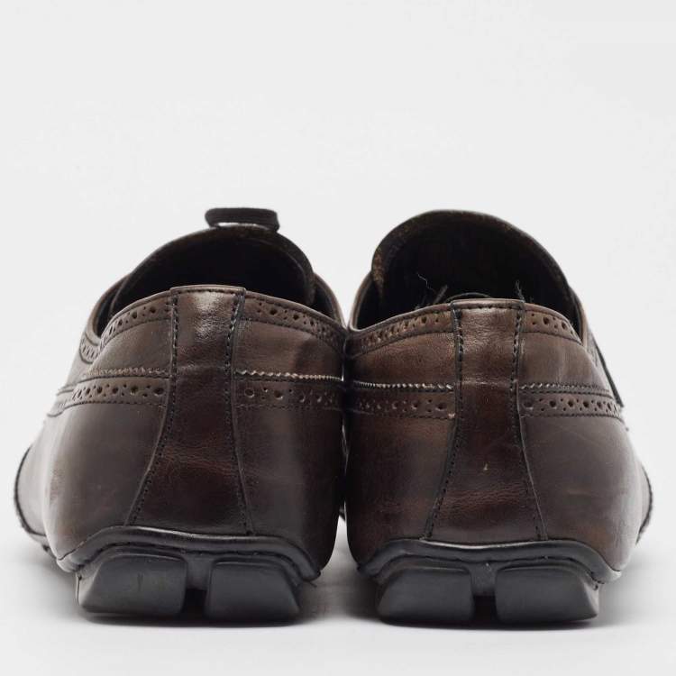 Pre Owned Prada Brown Brogue Leather Lace Up Oxfords Size 44