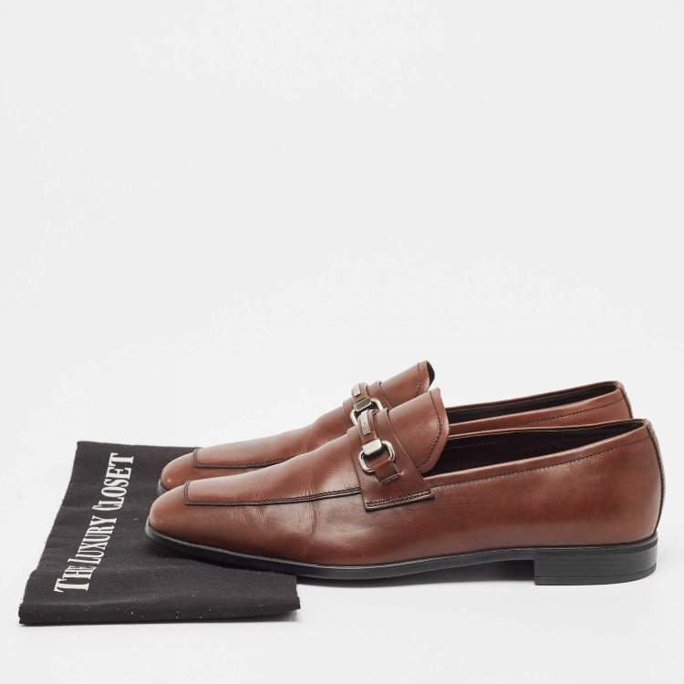 Pre Owned Prada Brown Leather Slip On Loafers Size 41.5