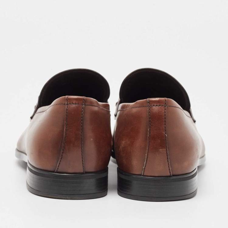 Pre Owned Prada Brown Leather Slip On Loafers Size 41.5