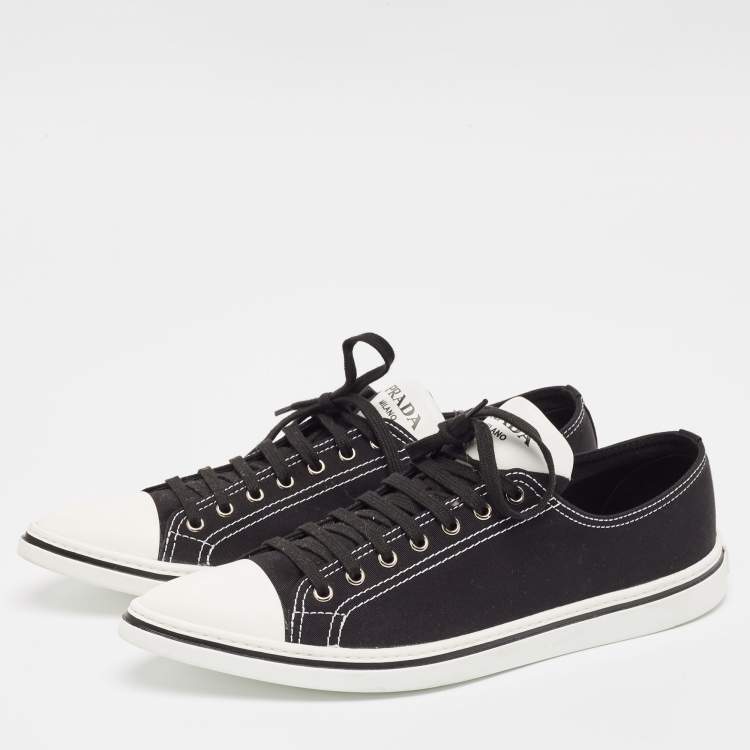 Pre Owned Prada Black Canvas Point-Toe Lace Up Sneakers Size 44.5