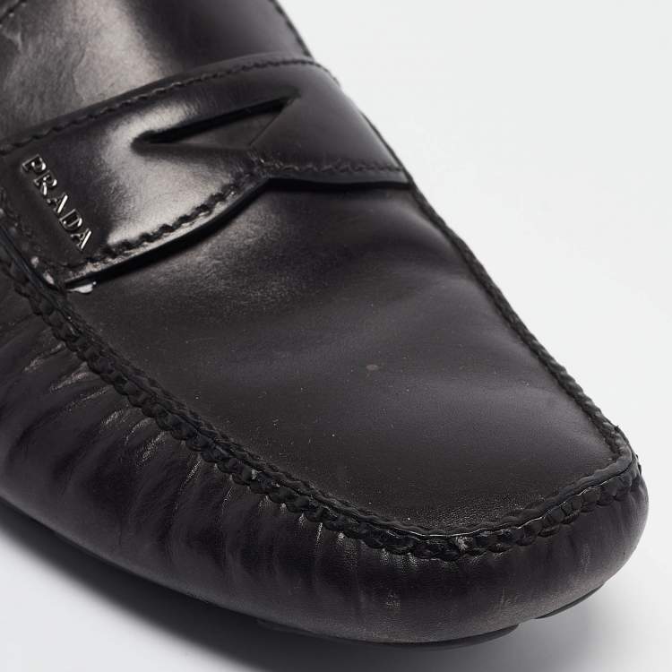 Pre Owned Prada Black Leather Penny Loafers Size 43.5