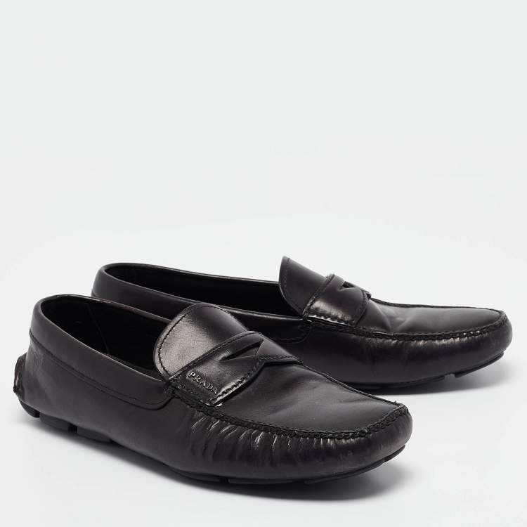 Pre Owned Prada Black Leather Penny Loafers Size 43.5