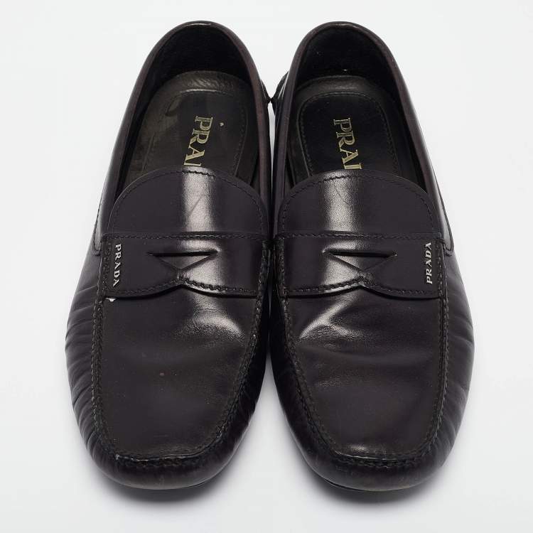 Pre Owned Prada Black Leather Penny Loafers Size 43.5