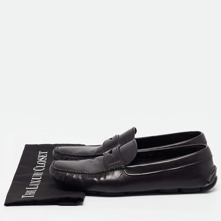 Pre Owned Prada Black Leather Penny Loafers Size 43.5