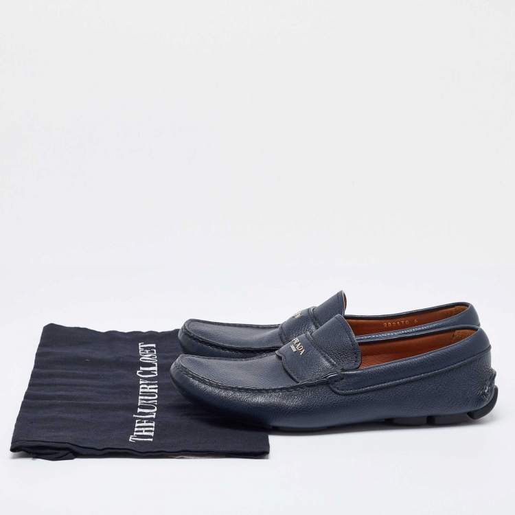 Pre Owned Prada Blue Leather Slip On Loafers Size 40
