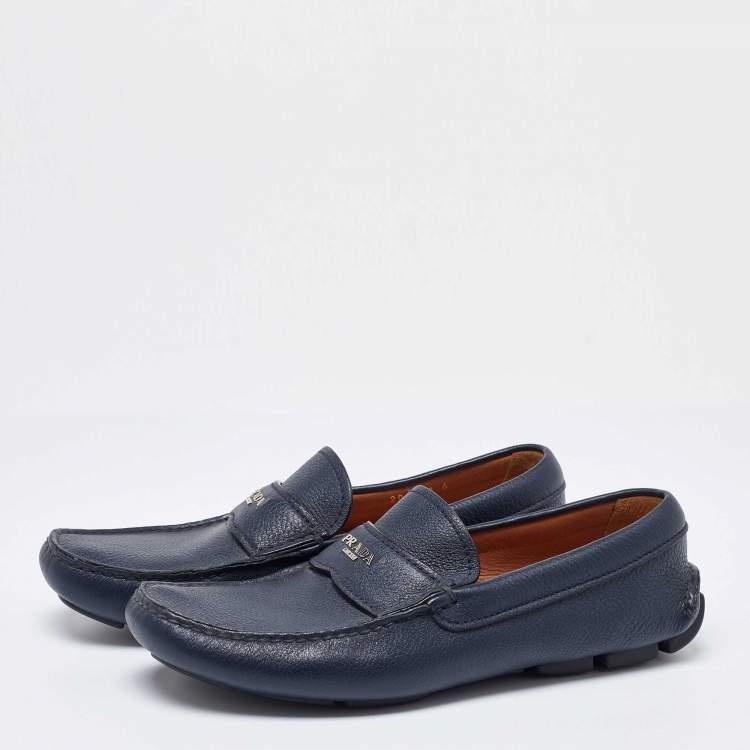 Pre Owned Prada Blue Leather Slip On Loafers Size 40