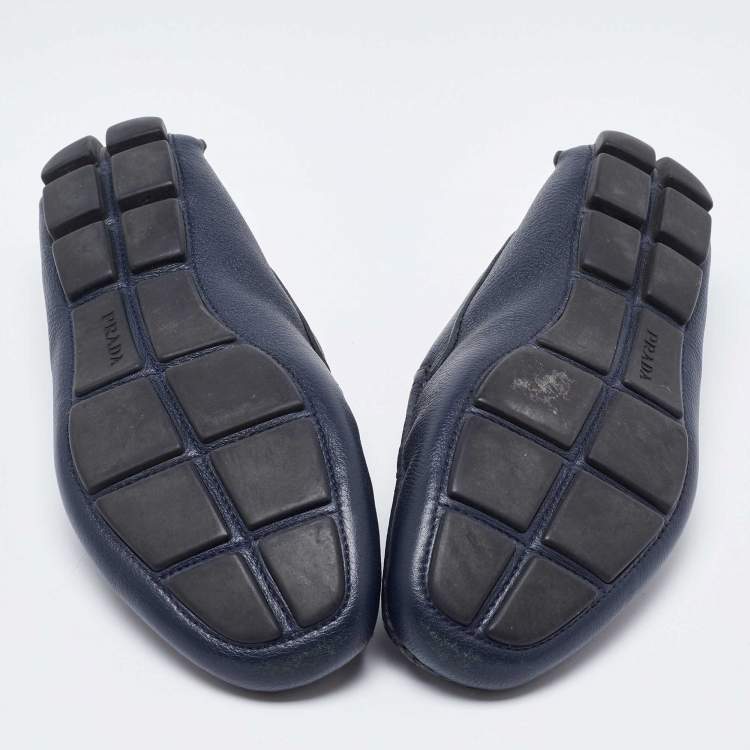 Pre Owned Prada Blue Leather Slip On Loafers Size 40