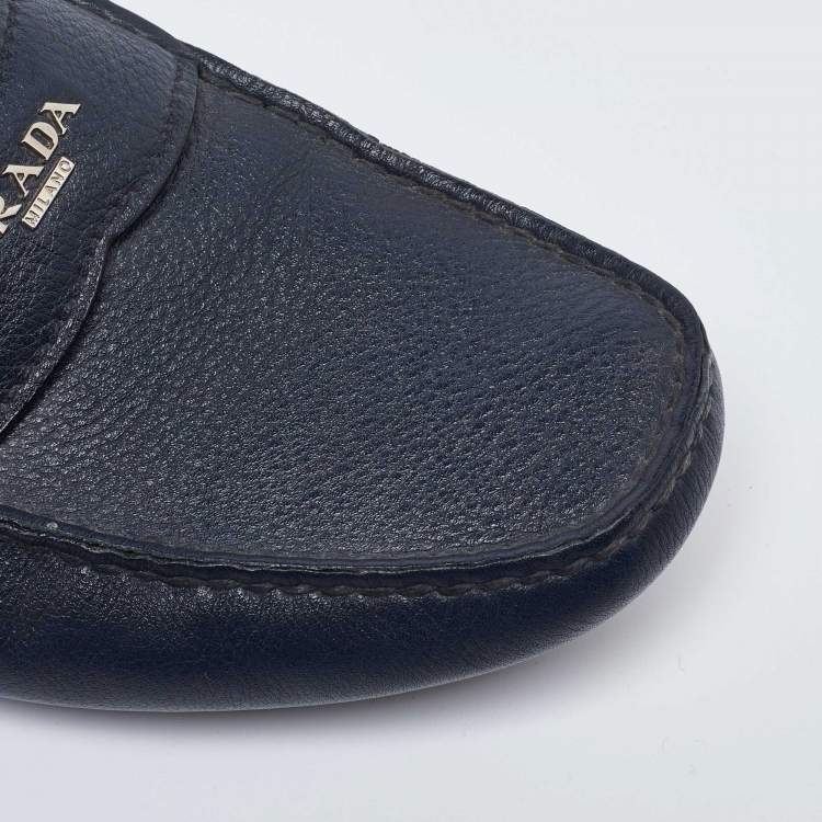 Pre Owned Prada Blue Leather Slip On Loafers Size 40