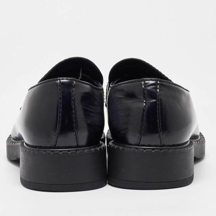 Pre Owned Prada Black Brushed Leather Slip On Loafers Size 44