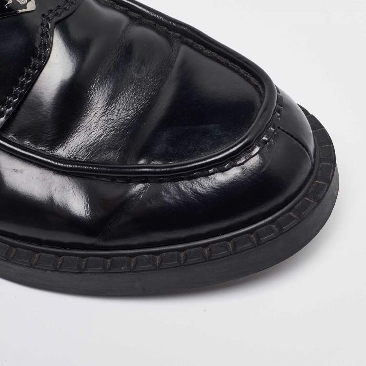 Pre Owned Prada Black Brushed Leather Slip On Loafers Size 44