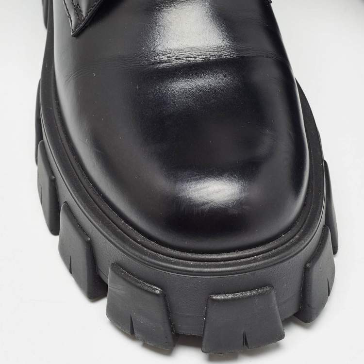 Pre Owned Prada Black Leather and Nylon Monolith Ankle Boots Size 39.5