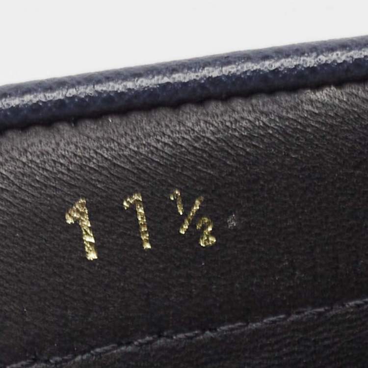 Pre Owned Prada Navy Blue Leather Buckle Detailing Loafers Size 45.5
