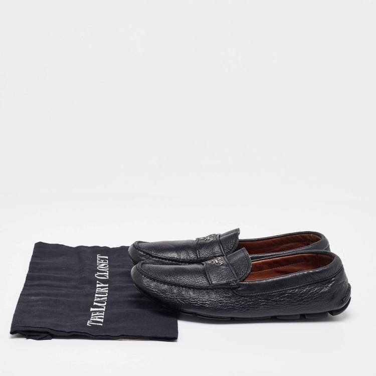 Pre Owned Prada Black Leather Slip On Loafers Size 42