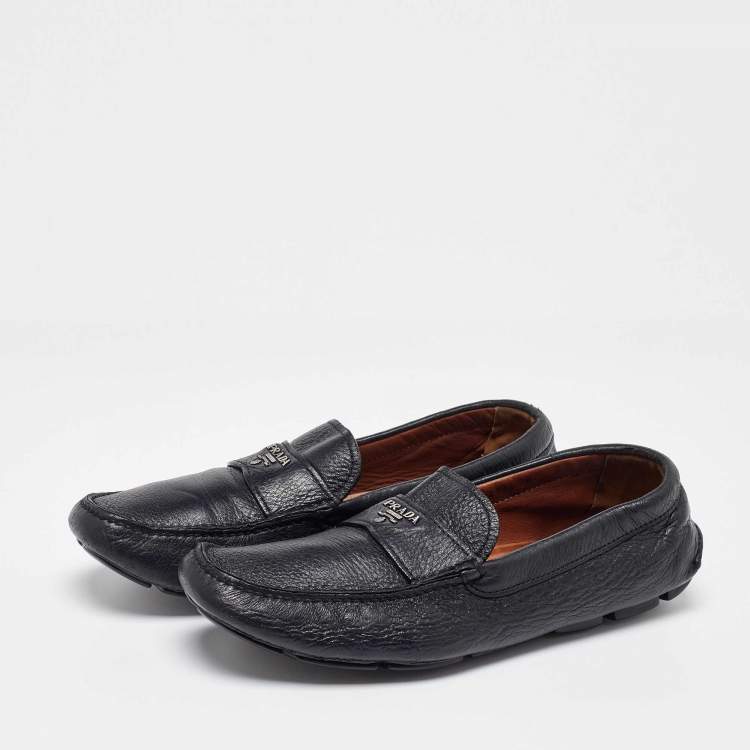 Pre Owned Prada Black Leather Slip On Loafers Size 42