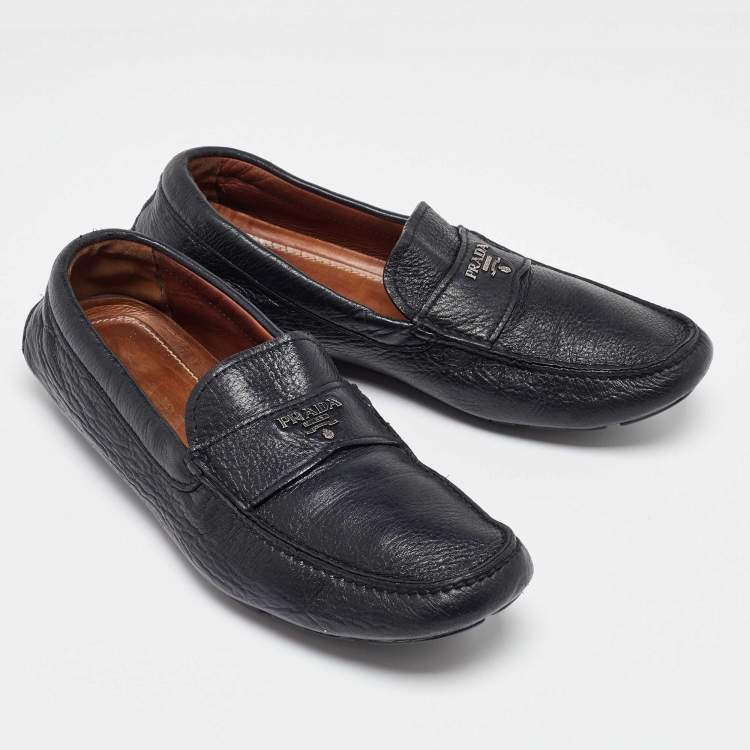 Pre Owned Prada Black Leather Slip On Loafers Size 42