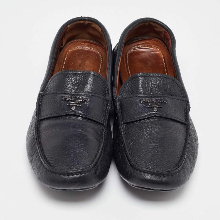 Pre Owned Prada Black Leather Slip On Loafers Size 42