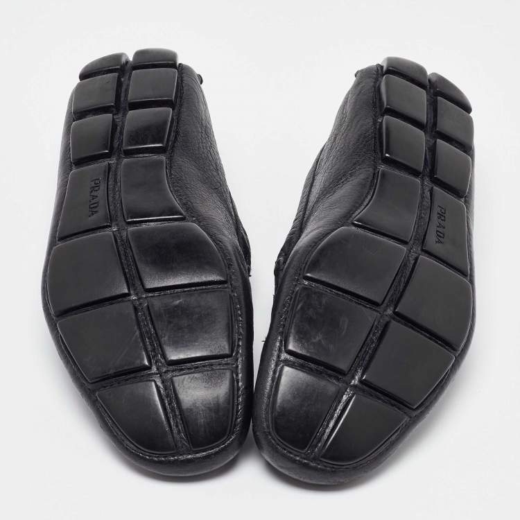 Pre Owned Prada Black Leather Slip On Loafers Size 42