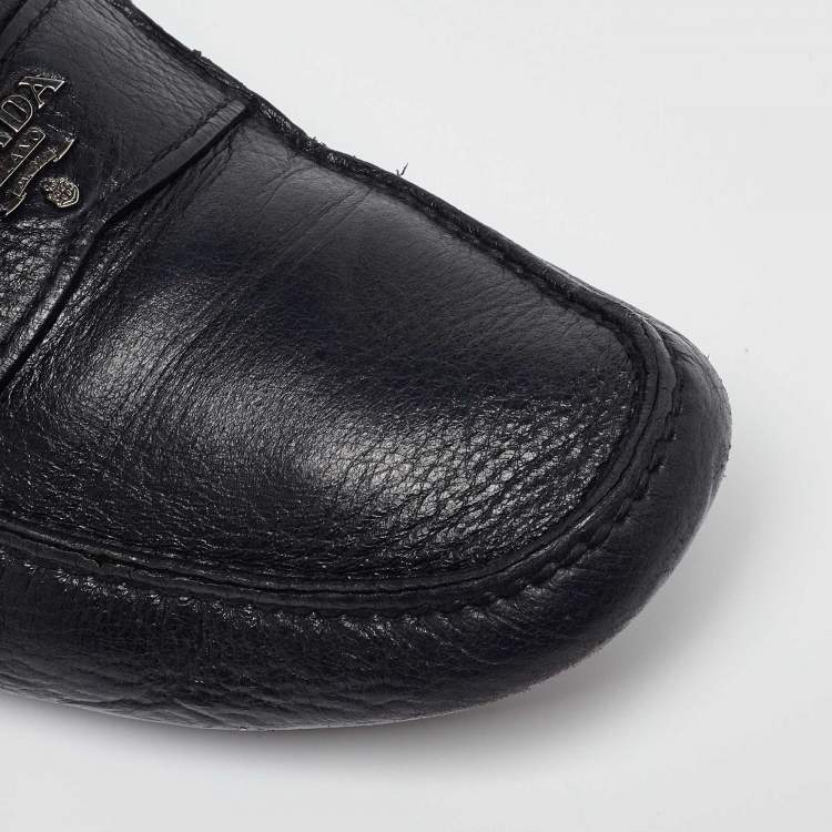 Pre Owned Prada Black Leather Slip On Loafers Size 42