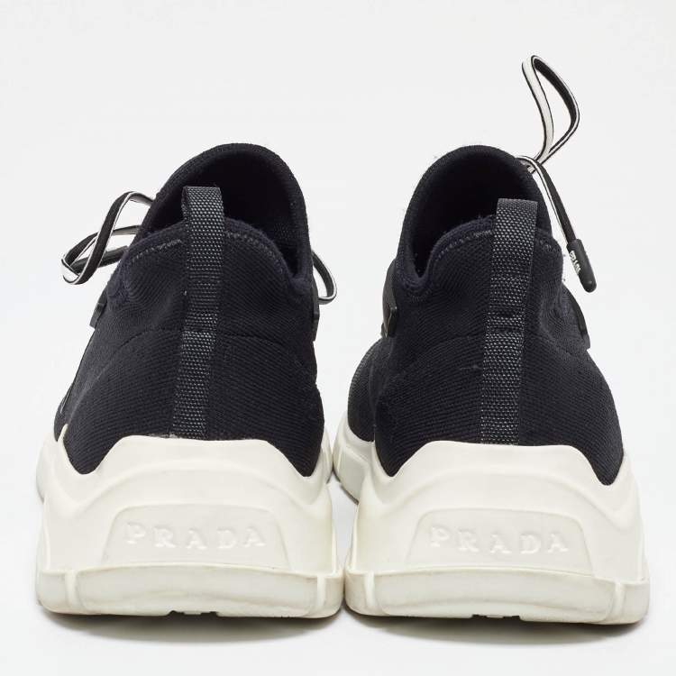 مملوكة مسبقًا Prada Black Knit Fabric Lace Up Sneakers Size 39