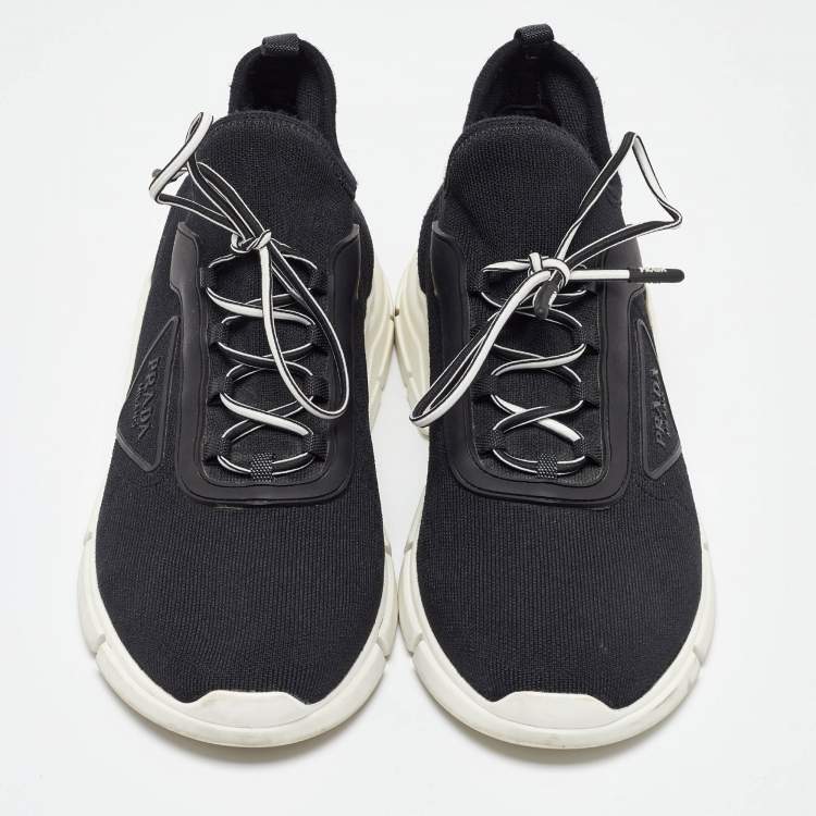 مملوكة مسبقًا Prada Black Knit Fabric Lace Up Sneakers Size 39