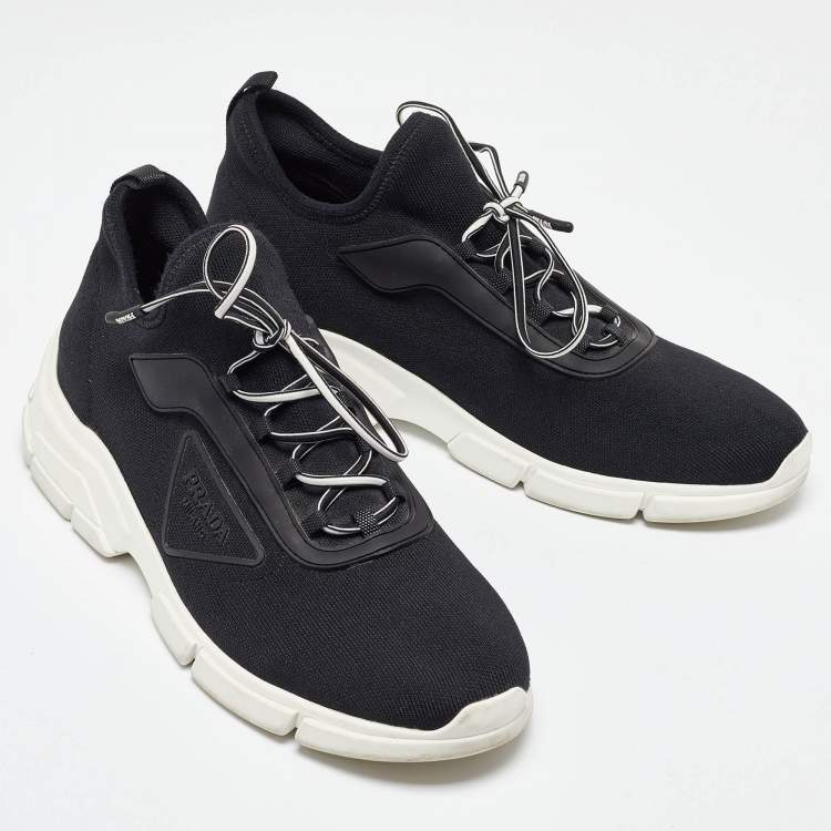مملوكة مسبقًا Prada Black Knit Fabric Lace Up Sneakers Size 39