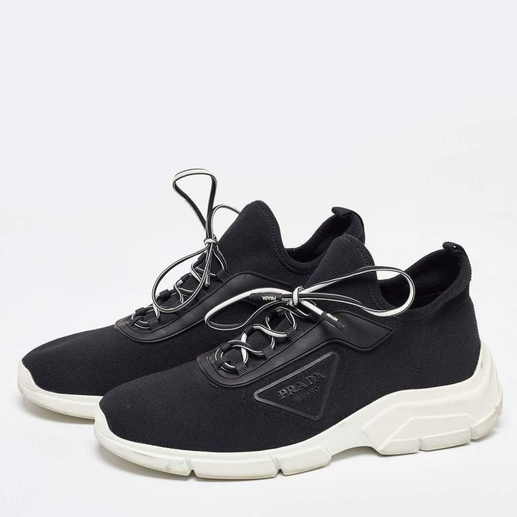 مملوكة مسبقًا Prada Black Knit Fabric Lace Up Sneakers Size 39