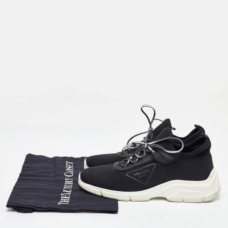 مملوكة مسبقًا Prada Black Knit Fabric Lace Up Sneakers Size 39