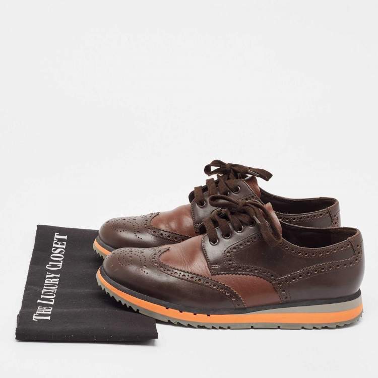 Pre Owned Prada Brown Leather Brogue Lace Up Derby Size 41